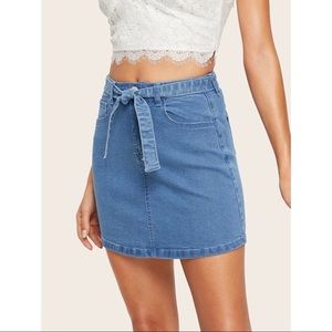 Shein denim skirt with belt tie